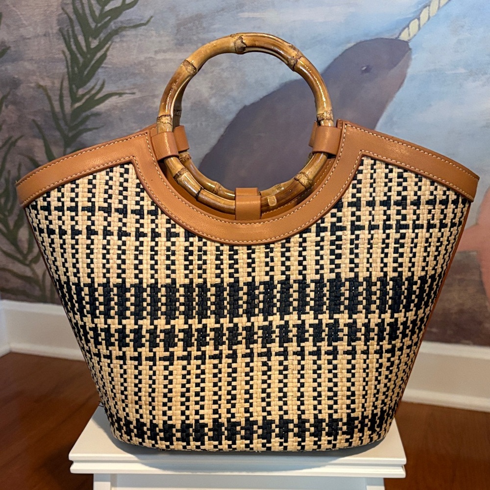 J.McLaughlin woven tote with bamboo handles
